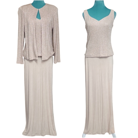 Xscape Dresses & Skirts - Y2K Xscape by Lawrence Kurtz Elegant Beige Shimmery Sleeveless Dress & Jacket